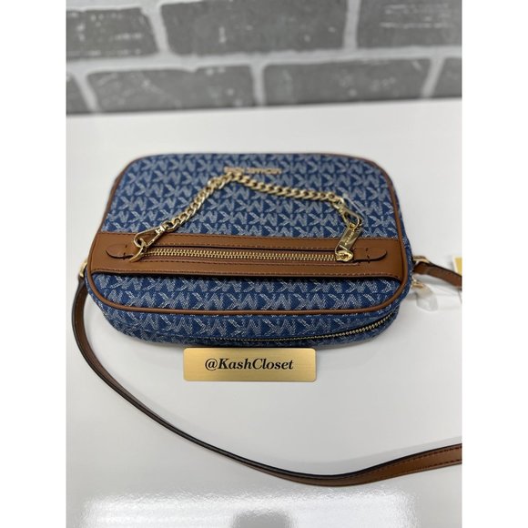Michael Kors Chain Crossbody Denim Multi Zip Xbody Messenger Signature Blue MK - Picture 6 of 9